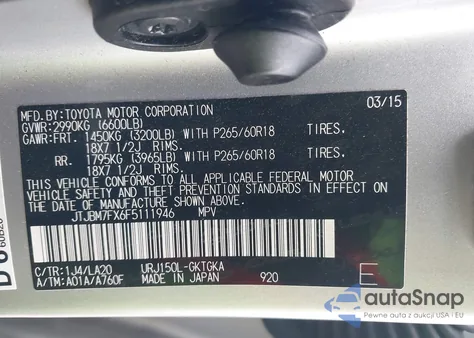 2015 Lexus Gx 460 z USA, uszkodzony, nr VIN JTJBM7FX6F5111946